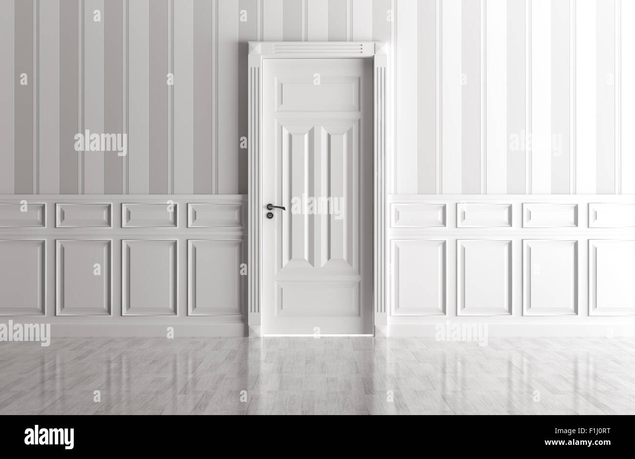 Interno di una camera bianca con porta classic Foto Stock