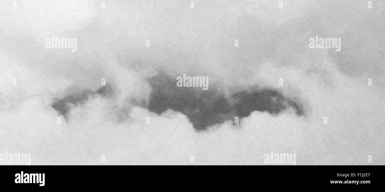 L'Atlas picchi di montagna attraverso un foro tra le nuvole nebbia di mattina in bianco e nero monocromatico Marocco Foto Stock