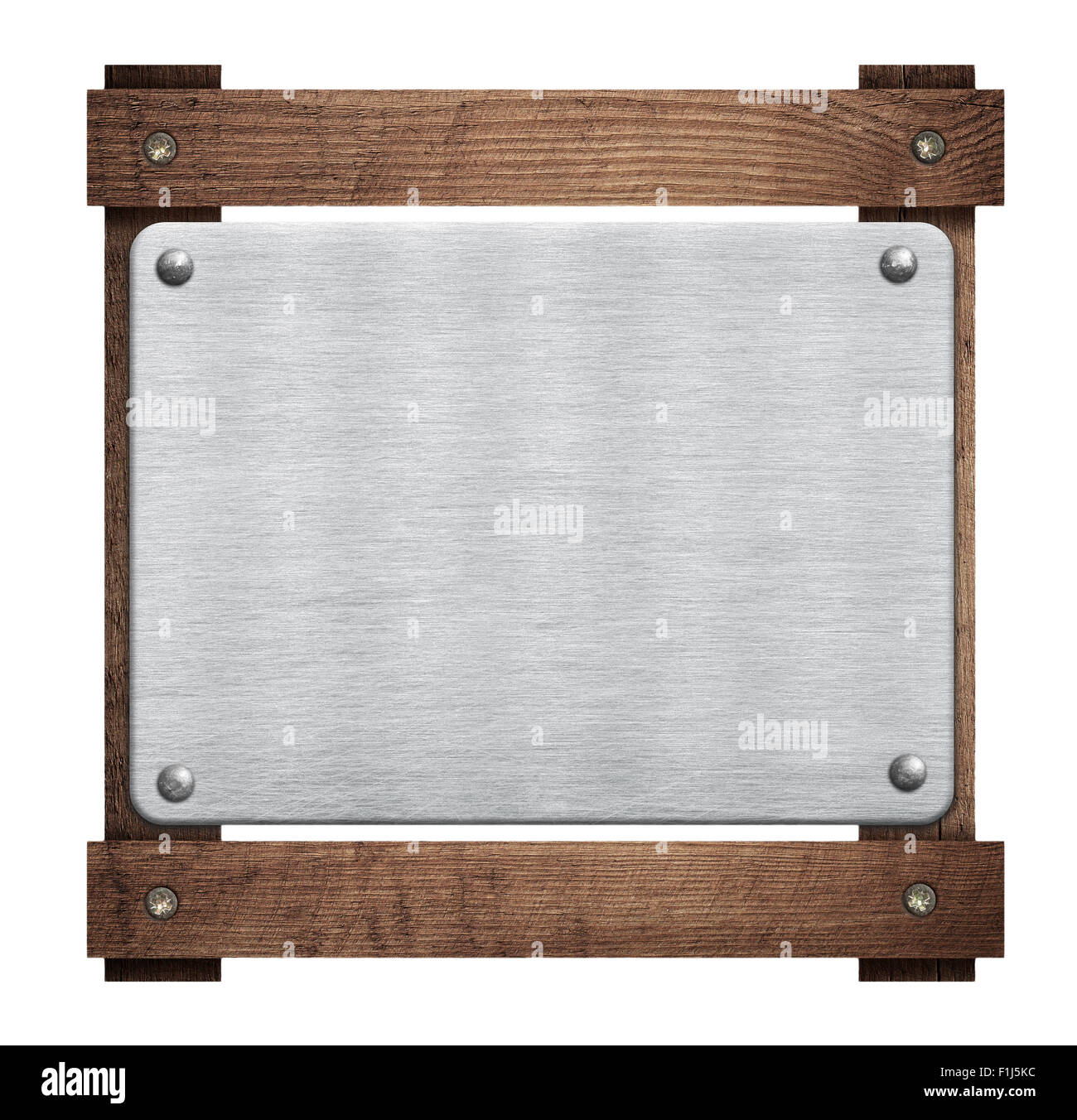 Composizione del metallo di placca in alluminio, nome la piastra sul telaio in legno Foto Stock Composizione del metallo di placca in alluminio, nome la piastra sul telaio in legno Foto Stock
