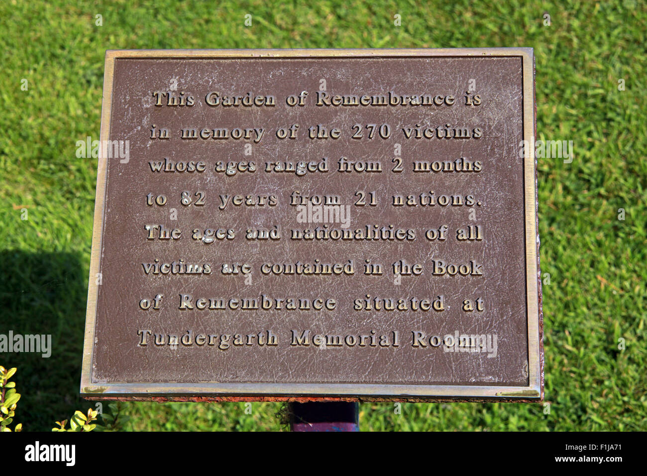 La placca Lockerbie PanAm103 Memorial,Scozia Scotland Foto Stock