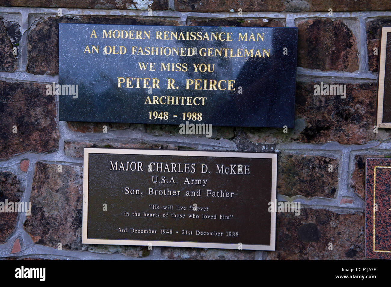 Lockerbie PanAm103 In Rimembranza Memorial Pietro R Peirce architetto Charles principali D McKee esercito USA,Scozia Scotland Foto Stock