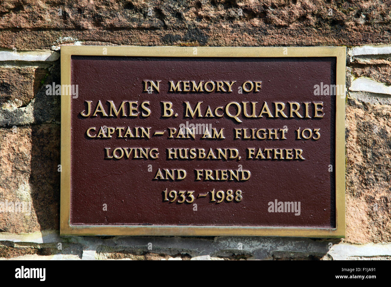 Lockerbie PanAm103 In Rimembranza Memorial James MacQuarrie capitano Volo Pan Am 103, Scozia Foto Stock