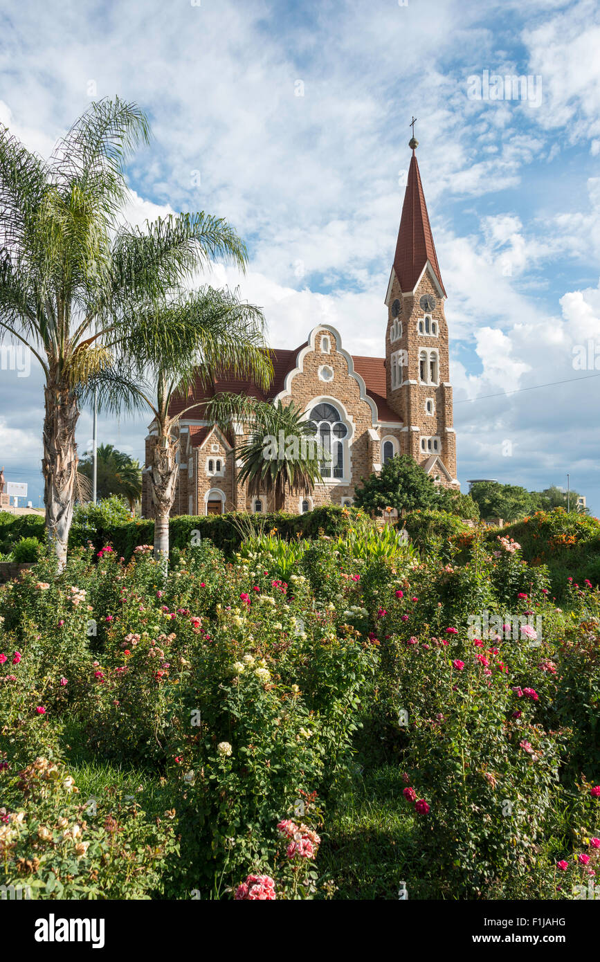 Cristo Luterana Chiesa dai giardini del Parlamento europeo, Robert Magabe Avenue, Windhoek (Windhuk), Regione di Khomas, Repubblica di Namibia Foto Stock