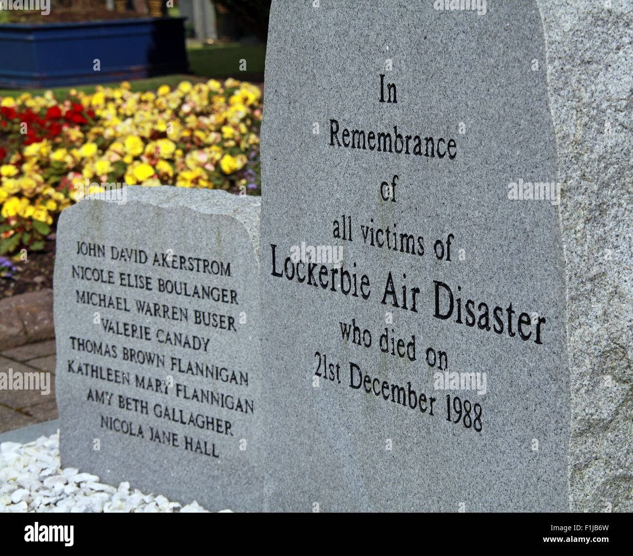 Lockerbie PanAm103 In Rimembranza Cippi Close-up, Scozia Foto Stock