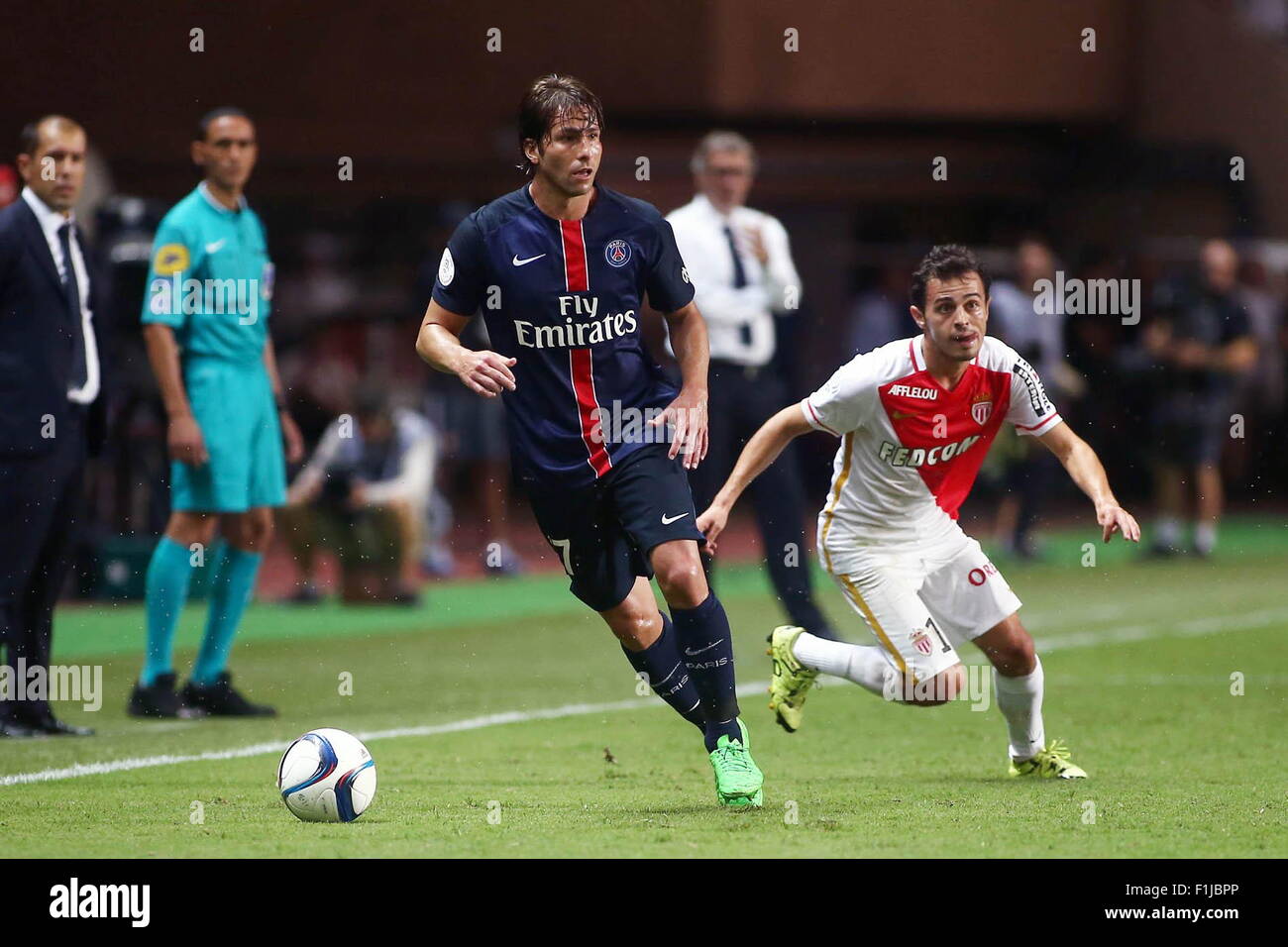 Maxwell/Bernardo Silva - 30.08.2015 - Monaco/PSG - 4eme journee de Ligue 1.Photo : Serge Haouzi/Icona Sport Foto Stock