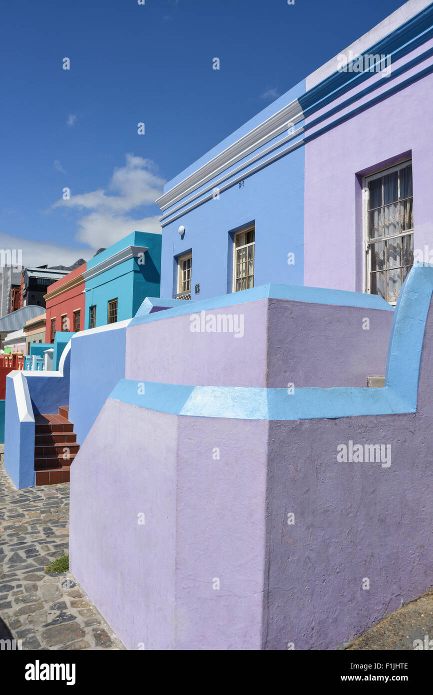 Case colorate di Cape Malay Bo-Kaap distretto, Waal Street, Città del Capo, Provincia del Capo occidentale, Repubblica del Sud Africa Foto Stock