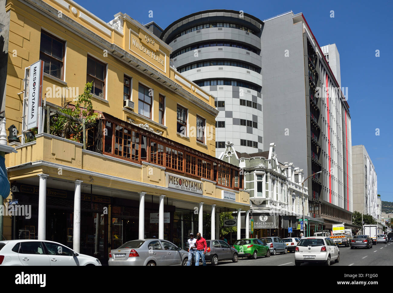 Antica e moderna architettura, Long Street, Città del Capo, Provincia del Capo occidentale, Repubblica del Sud Africa Foto Stock