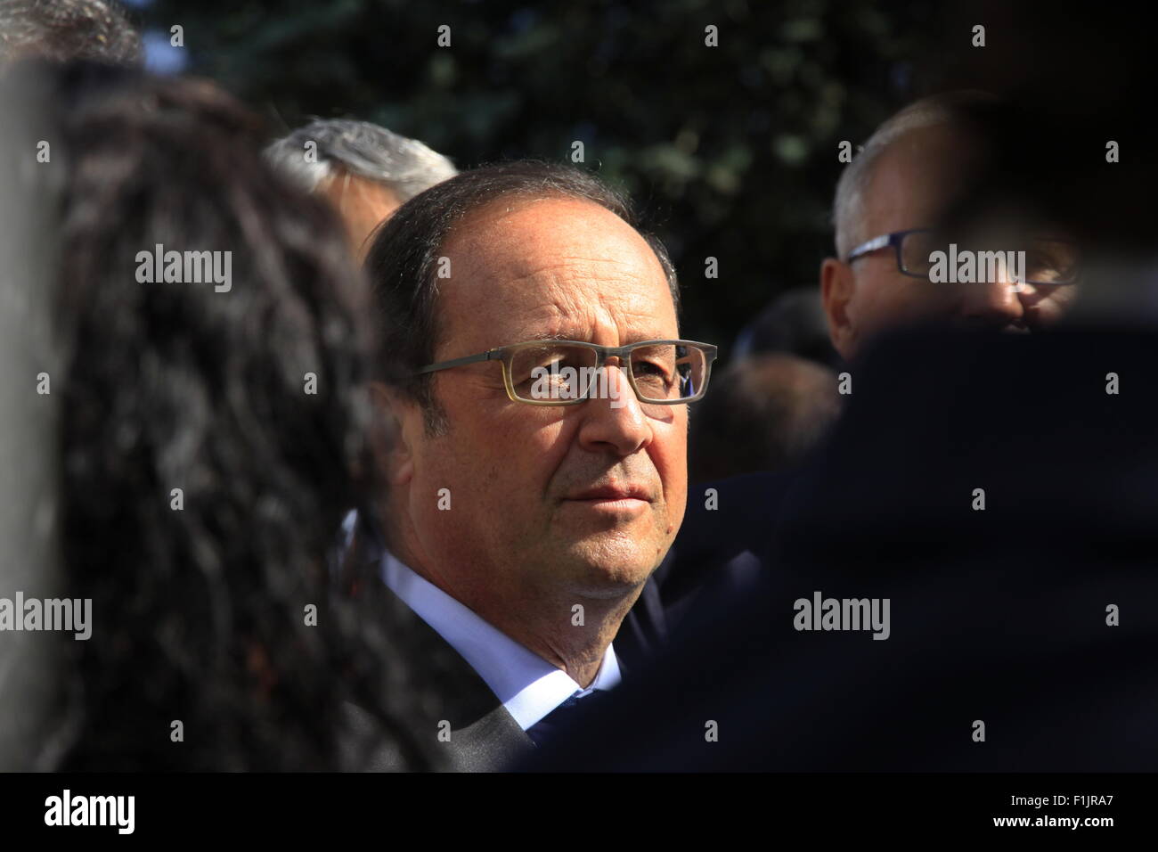 Visita presidenziale di Francois Hollande, alla società Air Liquide di tecnologie avanzate, vicino a Grenoble, Isere, Francia. Foto Stock