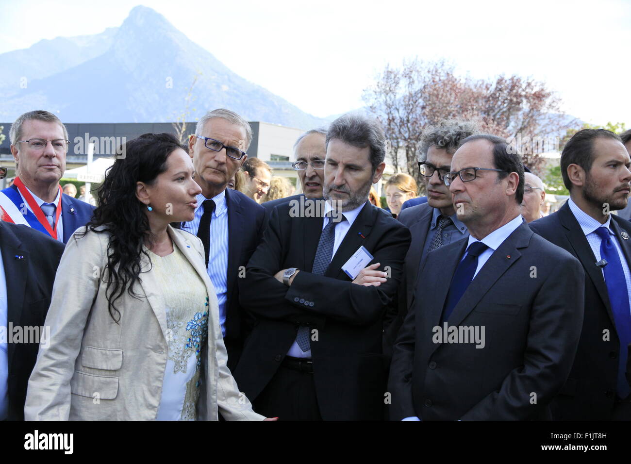 Visita presidenziale di Francois Hollande, alla società Air Liquide di tecnologie avanzate, vicino a Grenoble, Isere, Francia. Foto Stock