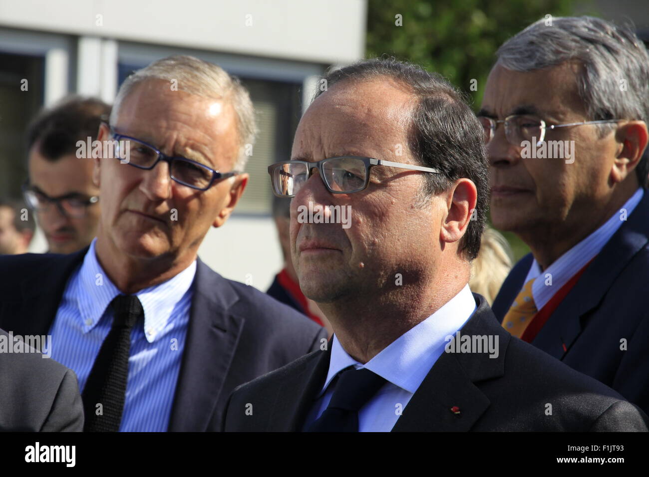 Visita presidenziale di Francois Hollande, alla società Air Liquide di tecnologie avanzate, vicino a Grenoble, Isere, Francia. Foto Stock