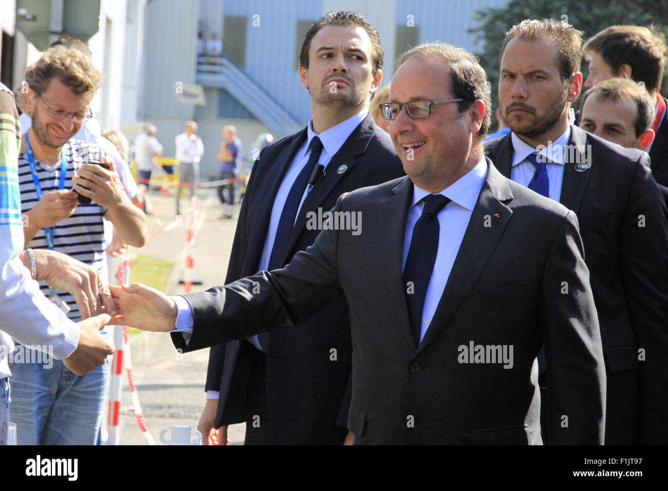 Visita presidenziale di Francois Hollande, alla società Air Liquide di tecnologie avanzate, vicino a Grenoble, Isere, Francia. Foto Stock
