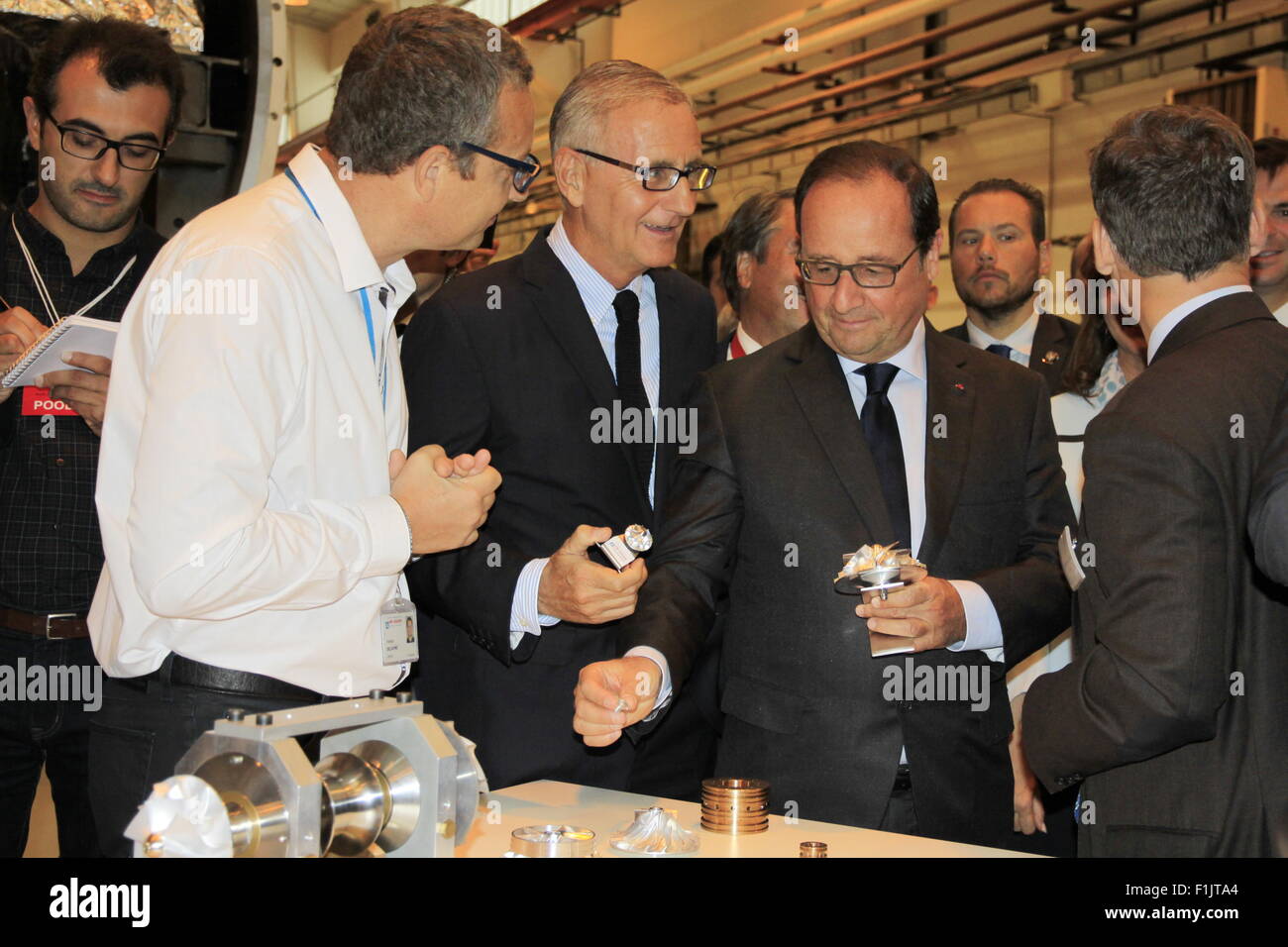 Visita presidenziale di Francois Hollande, alla società Air Liquide di tecnologie avanzate, vicino a Grenoble, Isere, Francia. Foto Stock