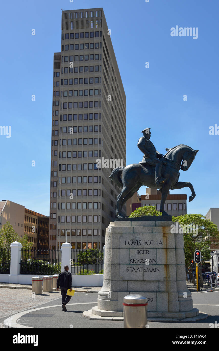 Louis Botha statua fuori casa del Parlamento, Plein Street, Città del Capo, Provincia del Capo occidentale, Repubblica del Sud Africa Foto Stock