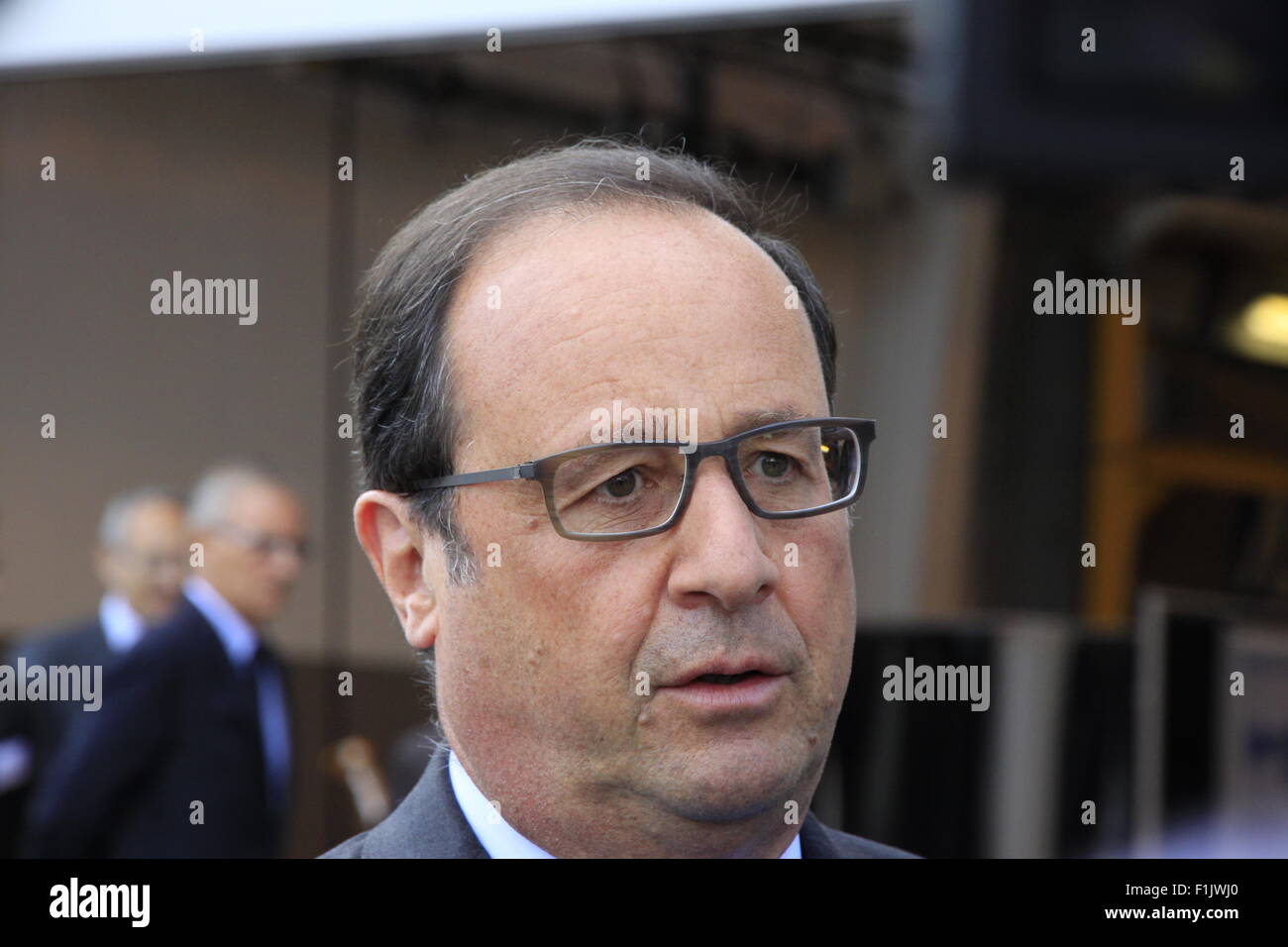 Visita presidenziale di Francois Hollande, alla società Air Liquide di tecnologie avanzate, vicino a Grenoble, Isere, Francia. Foto Stock