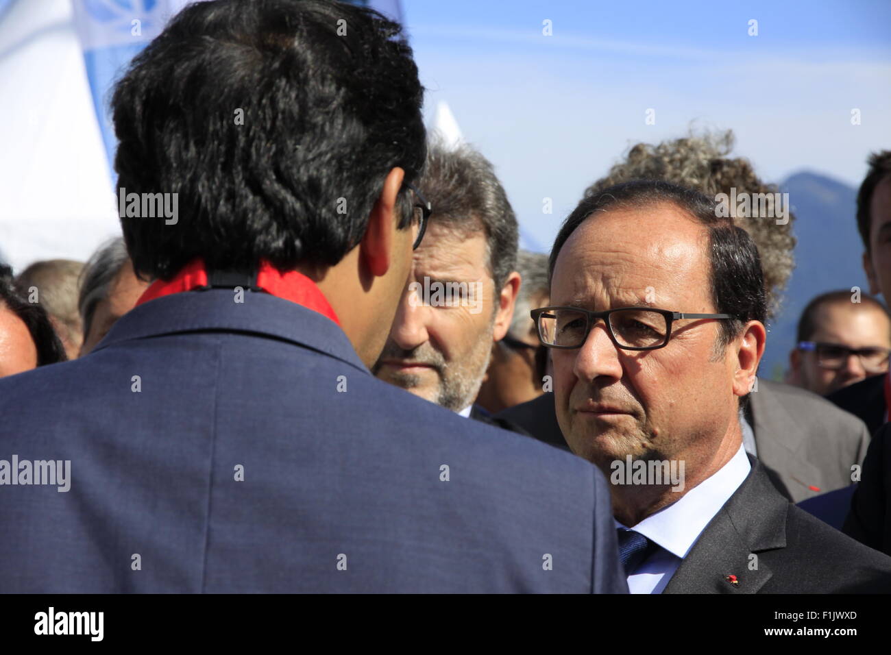 Visita presidenziale di Francois Hollande, alla società Air Liquide di tecnologie avanzate, vicino a Grenoble, Isere, Francia. Foto Stock