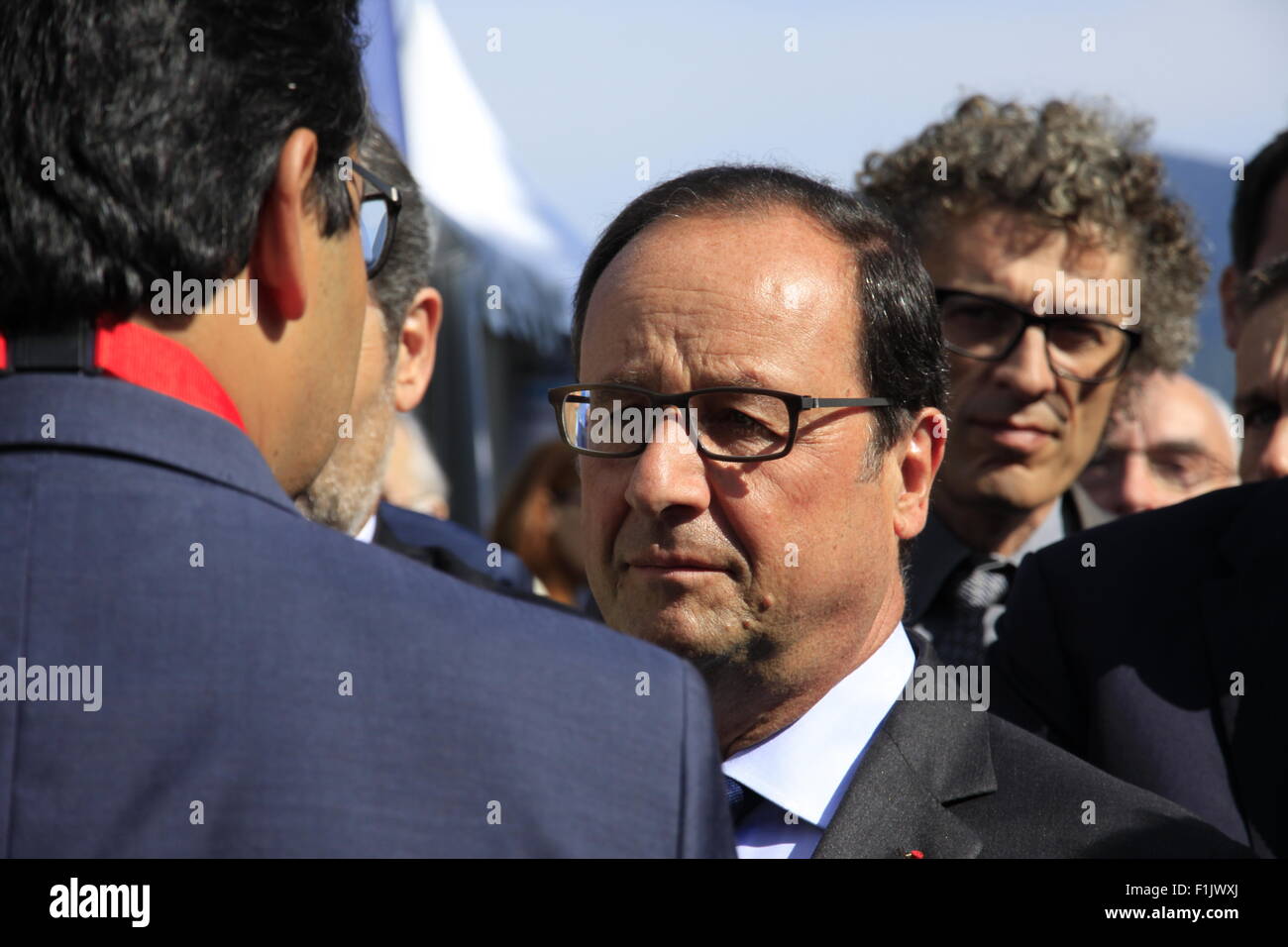 Visita presidenziale di Francois Hollande, alla società Air Liquide di tecnologie avanzate, vicino a Grenoble, Isere, Francia. Foto Stock