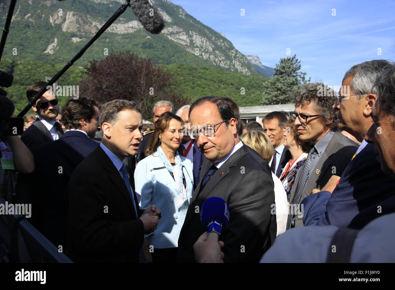 Visita presidenziale di Francois Hollande, alla società Air Liquide di tecnologie avanzate, vicino a Grenoble, Isere, Francia. Foto Stock
