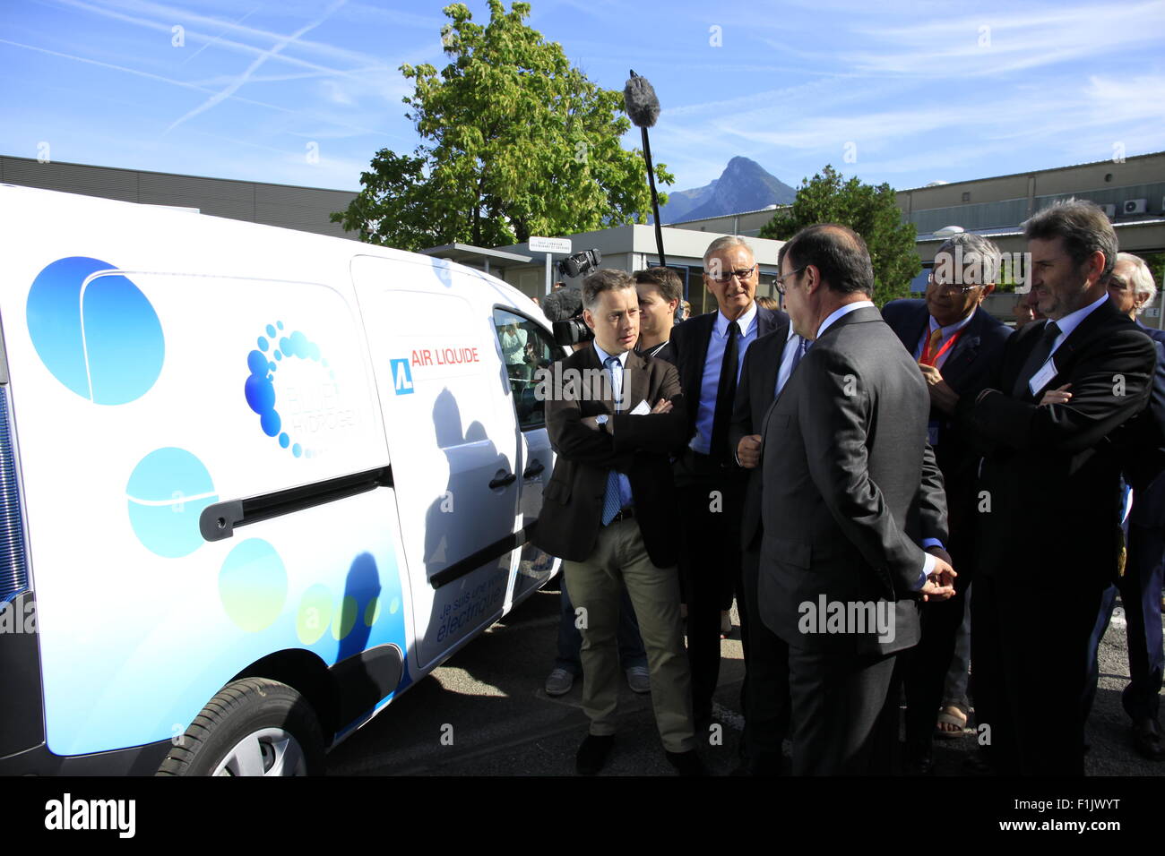Visita presidenziale di Francois Hollande, alla società Air Liquide di tecnologie avanzate, vicino a Grenoble, Isere, Francia. Foto Stock