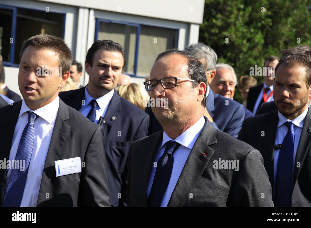 Visita presidenziale di Francois Hollande, alla società Air Liquide di tecnologie avanzate, vicino a Grenoble, Isere, Francia. Foto Stock