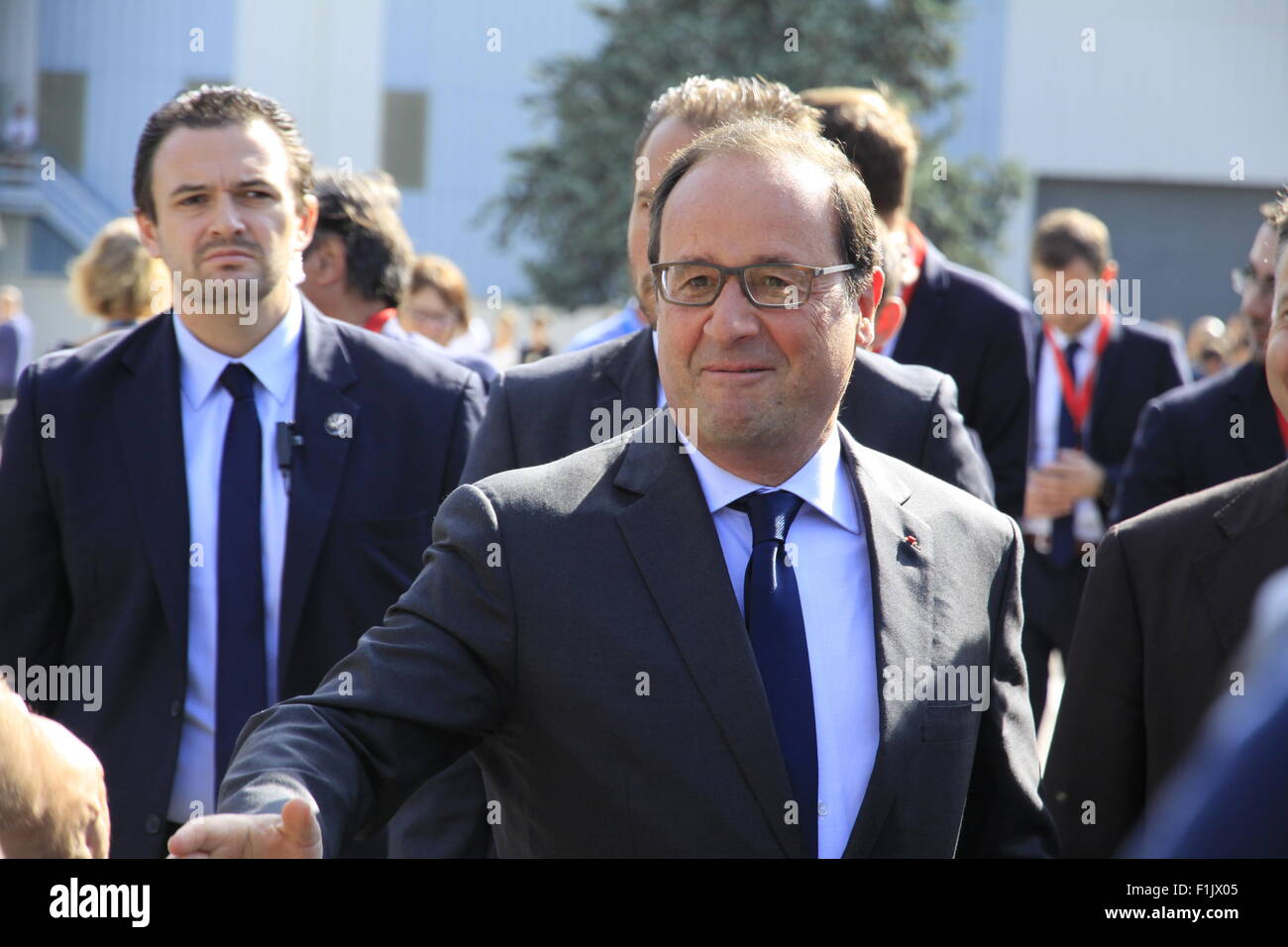 Visita presidenziale di Francois Hollande, alla società Air Liquide di tecnologie avanzate, vicino a Grenoble, Isere, Francia. Foto Stock