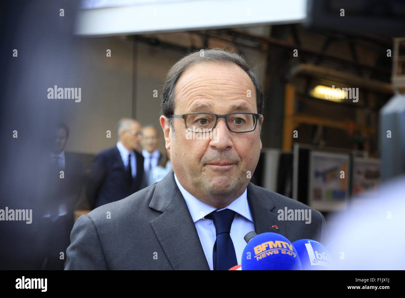 Visita presidenziale di Francois Hollande, alla società Air Liquide di tecnologie avanzate, vicino a Grenoble, Isere, Francia. Foto Stock