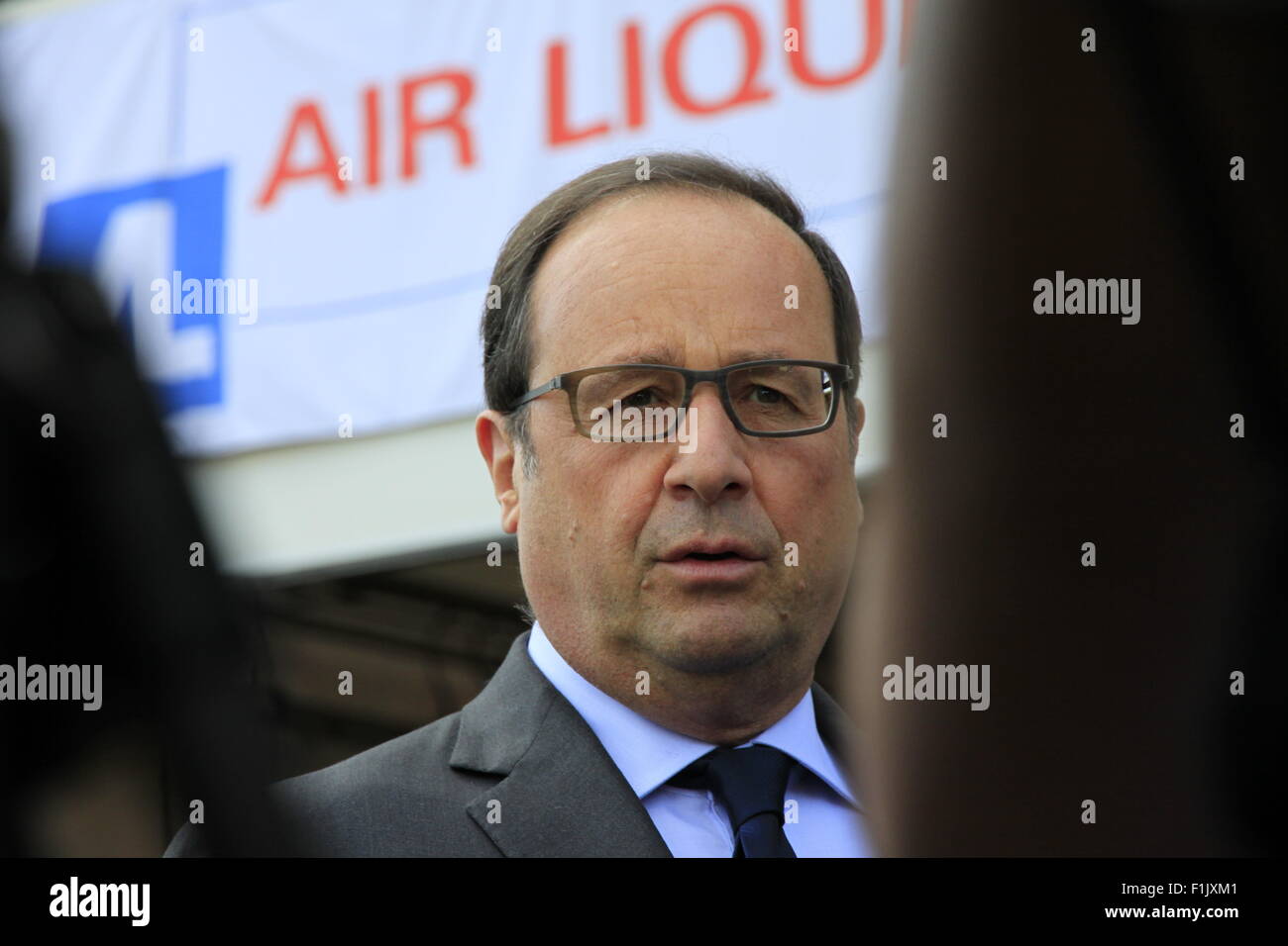 Visita presidenziale di Francois Hollande, alla società Air Liquide di tecnologie avanzate, vicino a Grenoble, Isere, Francia. Foto Stock