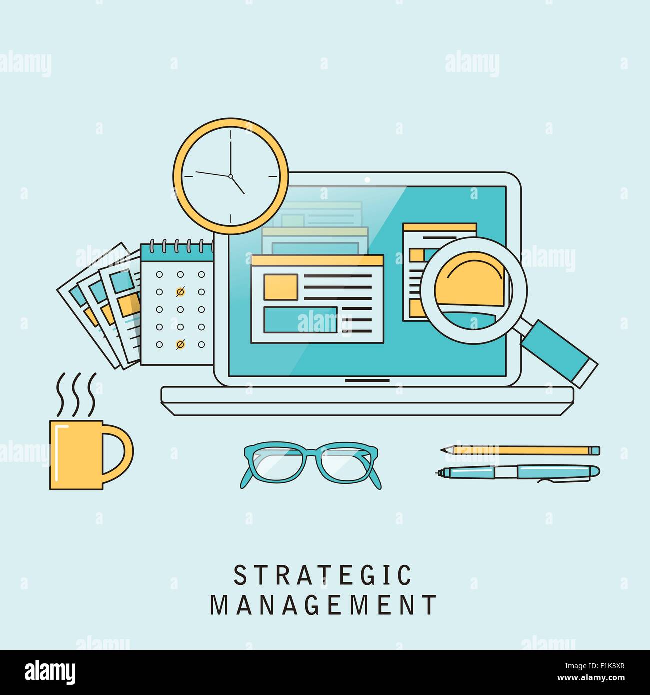 Strategic Management concetto nel piatto stile linea Illustrazione Vettoriale