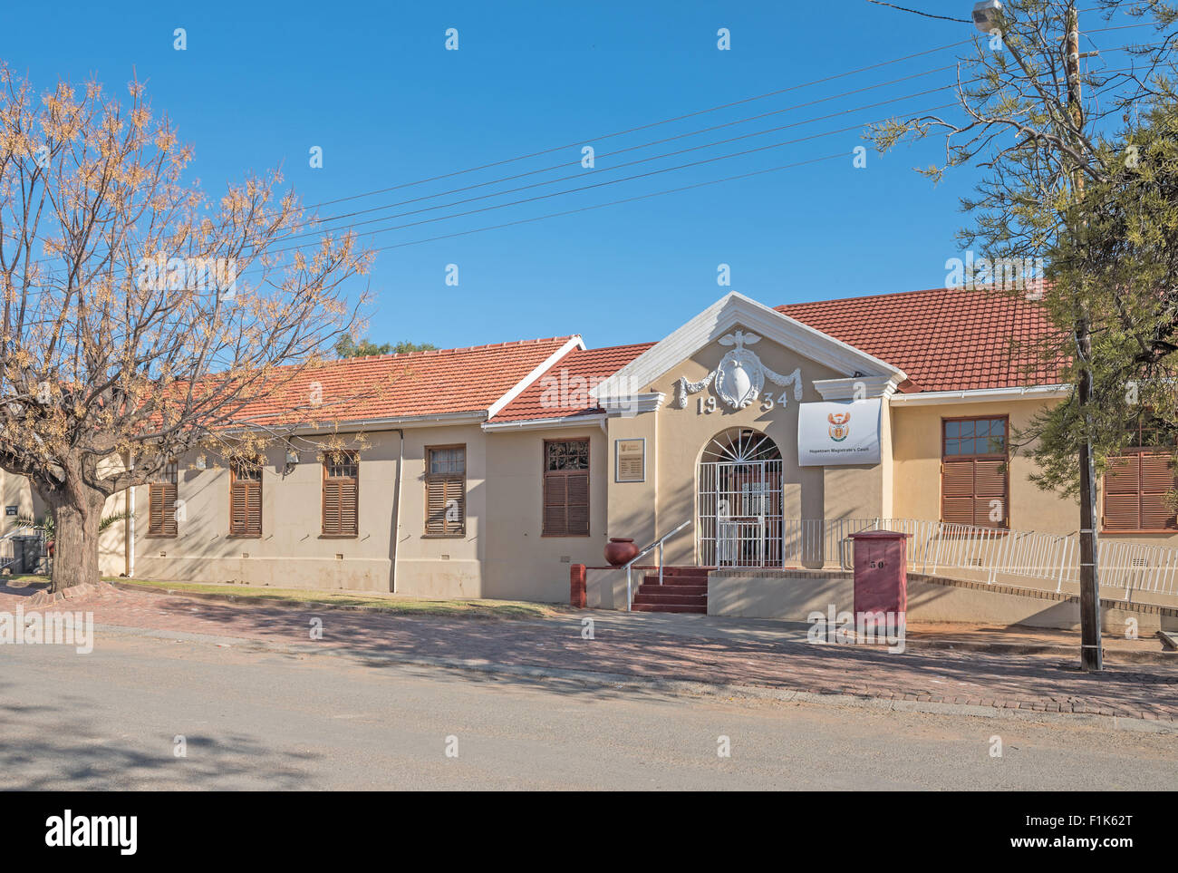 Edificio della Pretura di Hopetown nel nord della provincia del Capo del Sud Affica Foto Stock