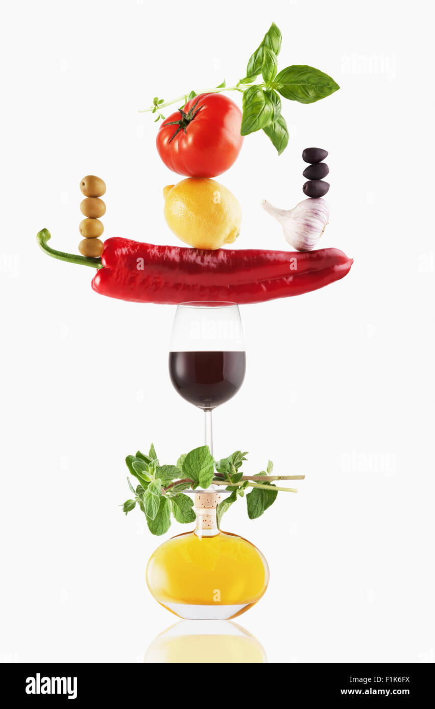 Ortofrutticoli, olio d'oliva e bilanciamento del vino Foto Stock