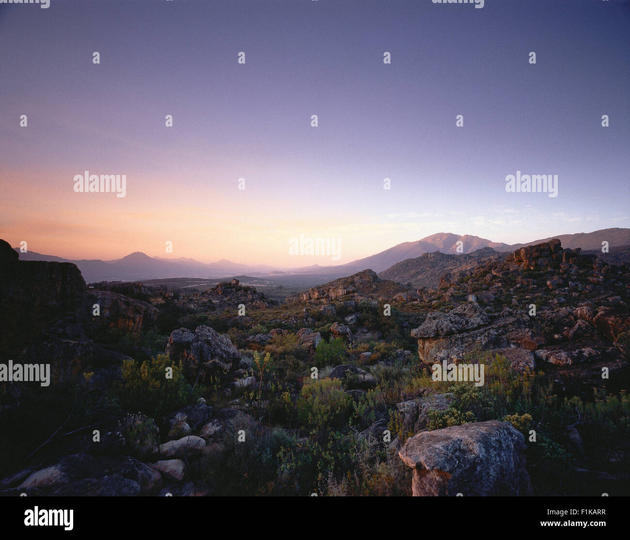 Panoramica Cedarberg Mountains e il paesaggio al tramonto in Sud Africa Foto Stock