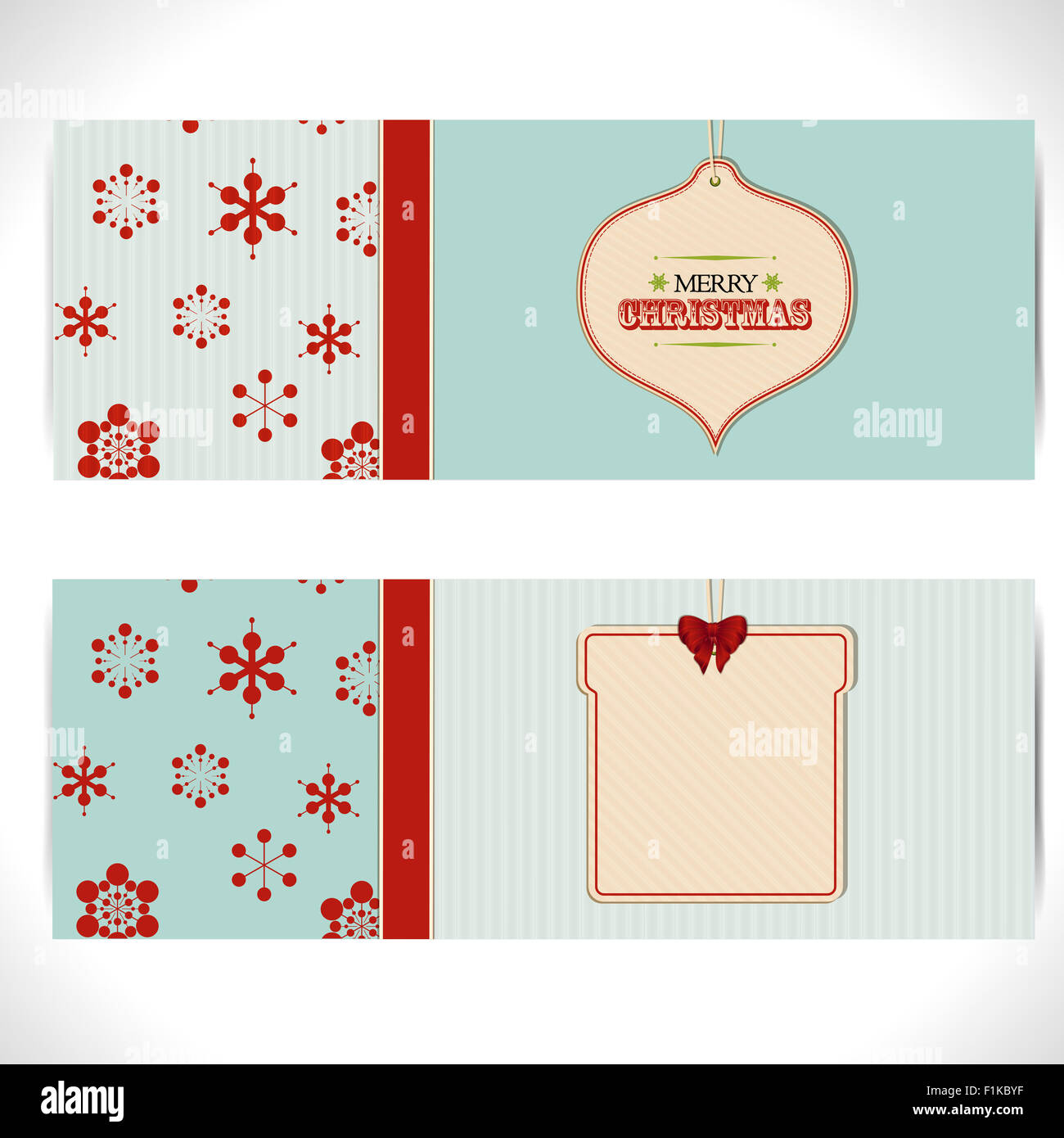 Due Banner di Natale con i tag di cartone e decorazioni di festa Foto Stock