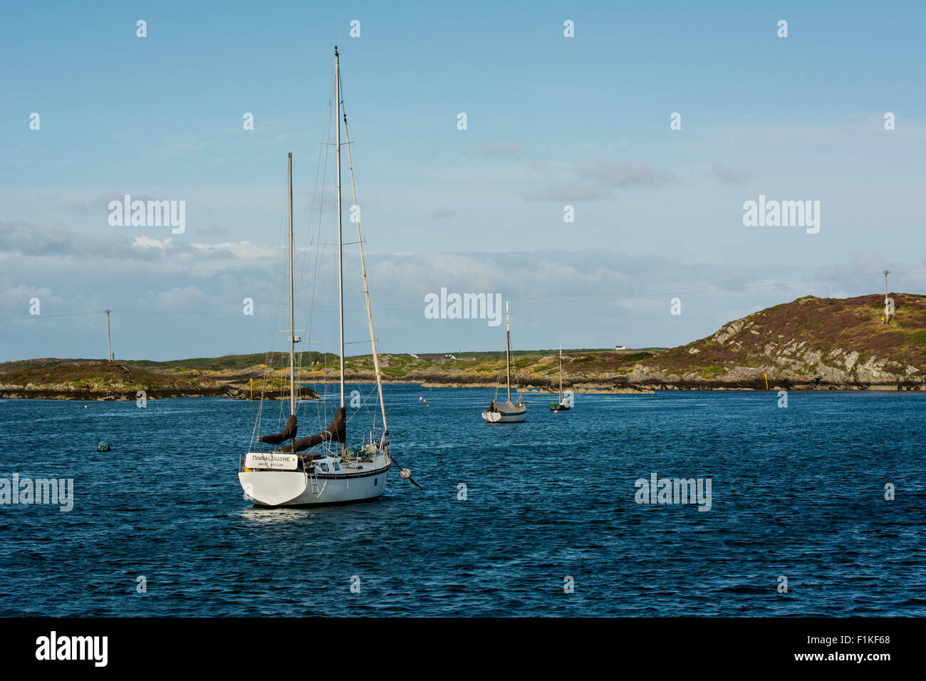 Yacht ormeggiati in una baia vicino a Baltimore, West Cork, nel sud-ovest dell' Irlanda in estate Foto Stock