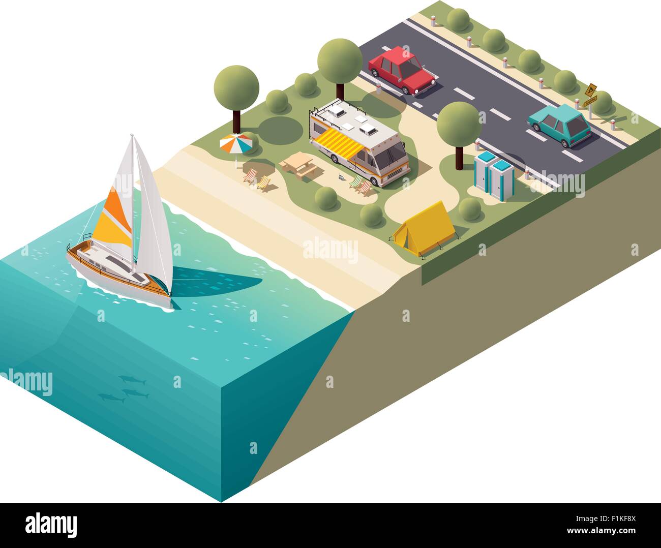 Isometrica del vettore beach camping Illustrazione Vettoriale