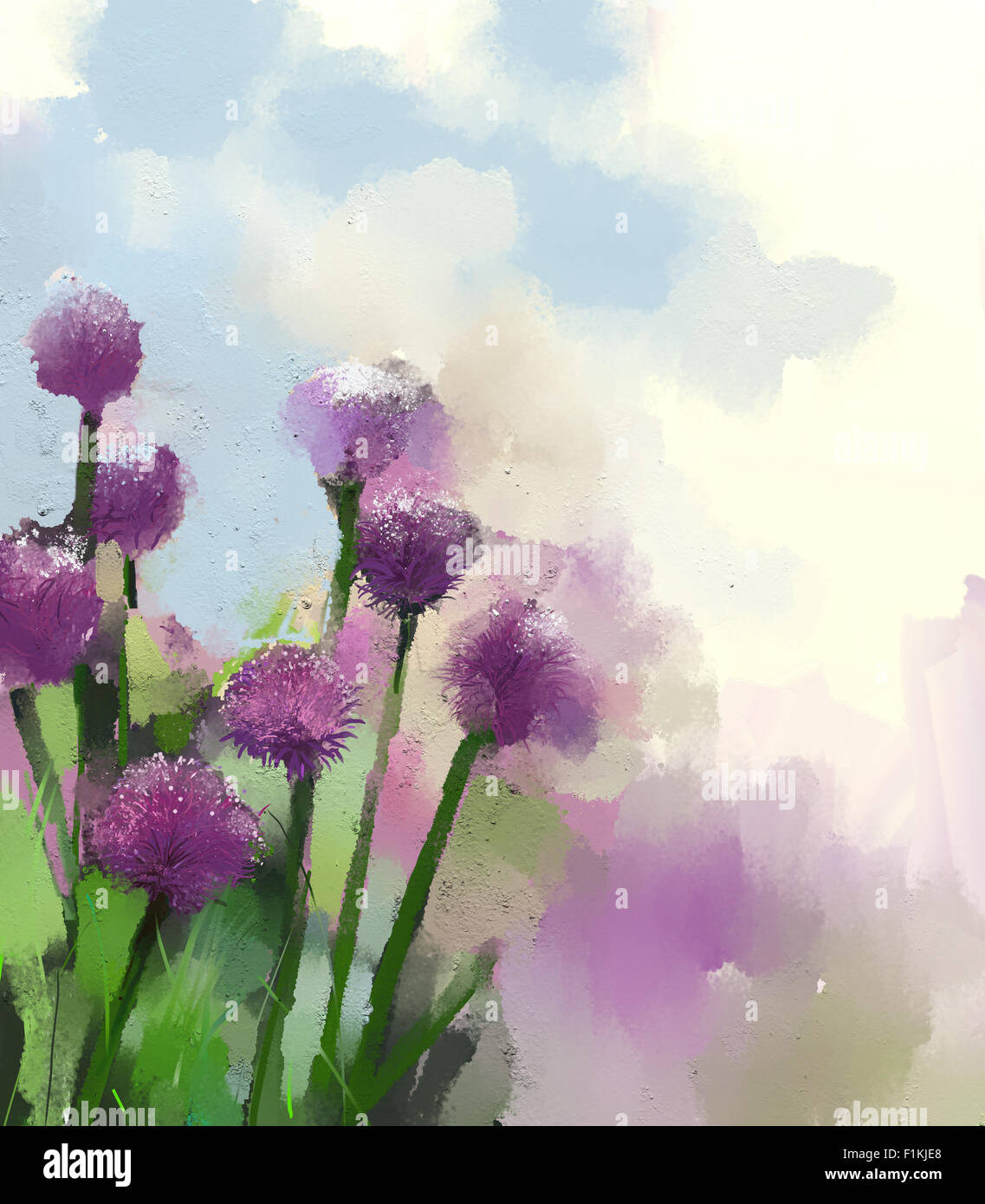 Cipolla viola fiore pittura ad olio Foto Stock