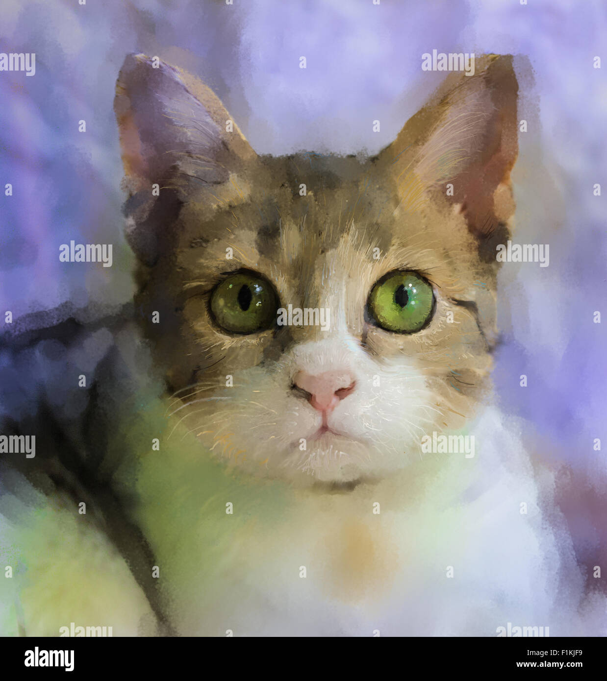 Digital dipinto a olio di faccia di gatto Foto Stock