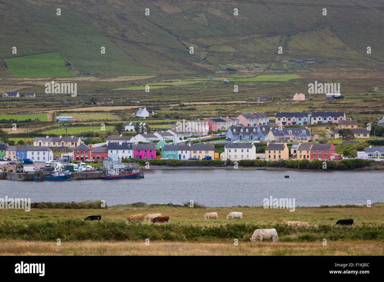 Vista su Portmagee lungo l'anello di Skelig, nella contea di Kerry, Repubblica di Irlanda Foto Stock