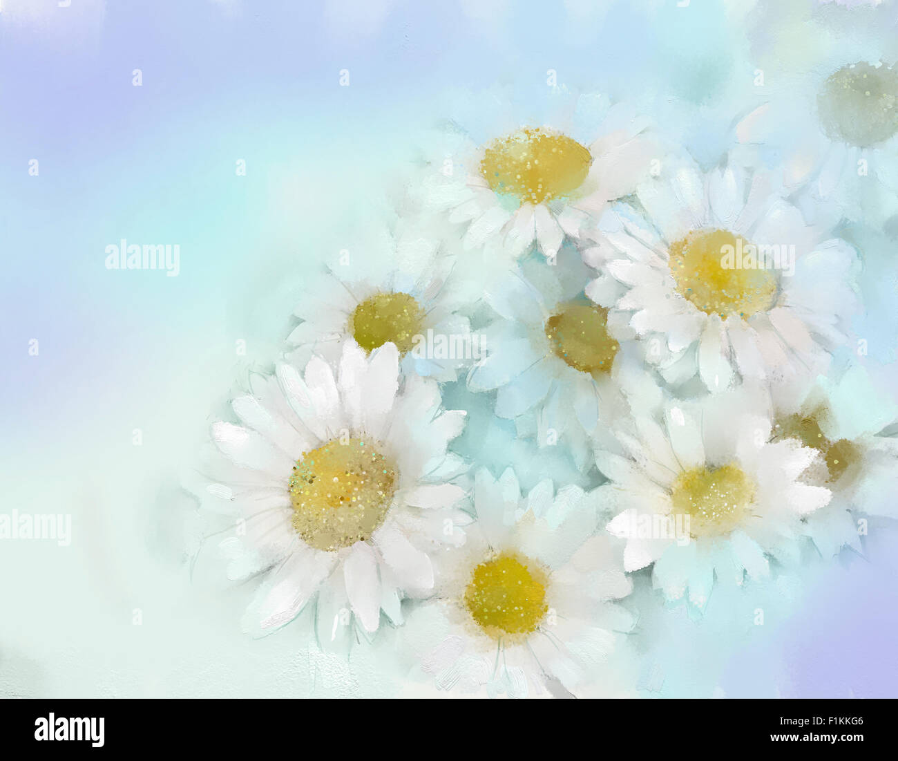 Pittura di olio bianco fiore di Gerbera.fiore di primavera natura sfondo, Foto Stock