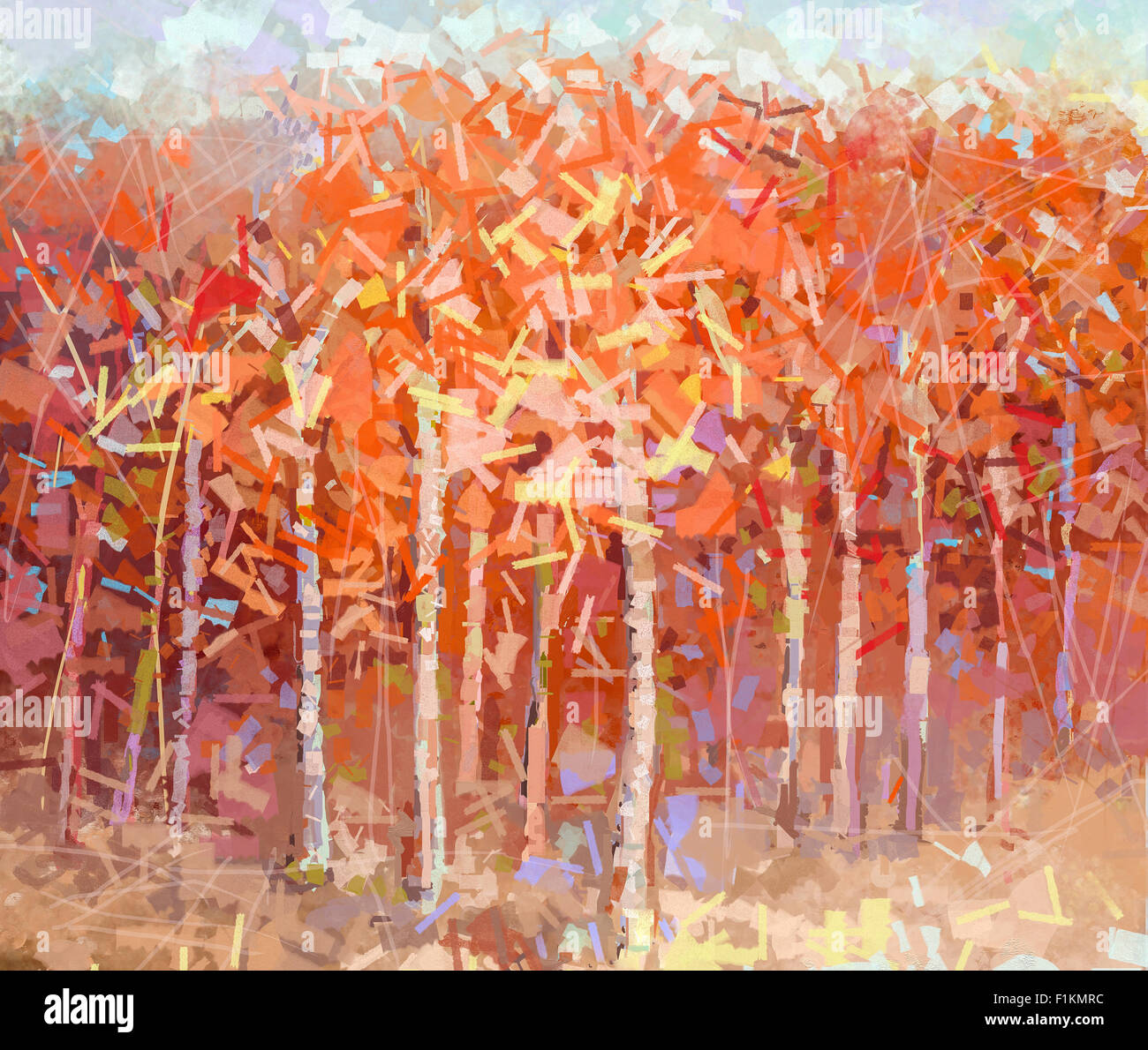 Abstract il dipinto a olio paesaggio, colorata foresta di autunno Foto Stock