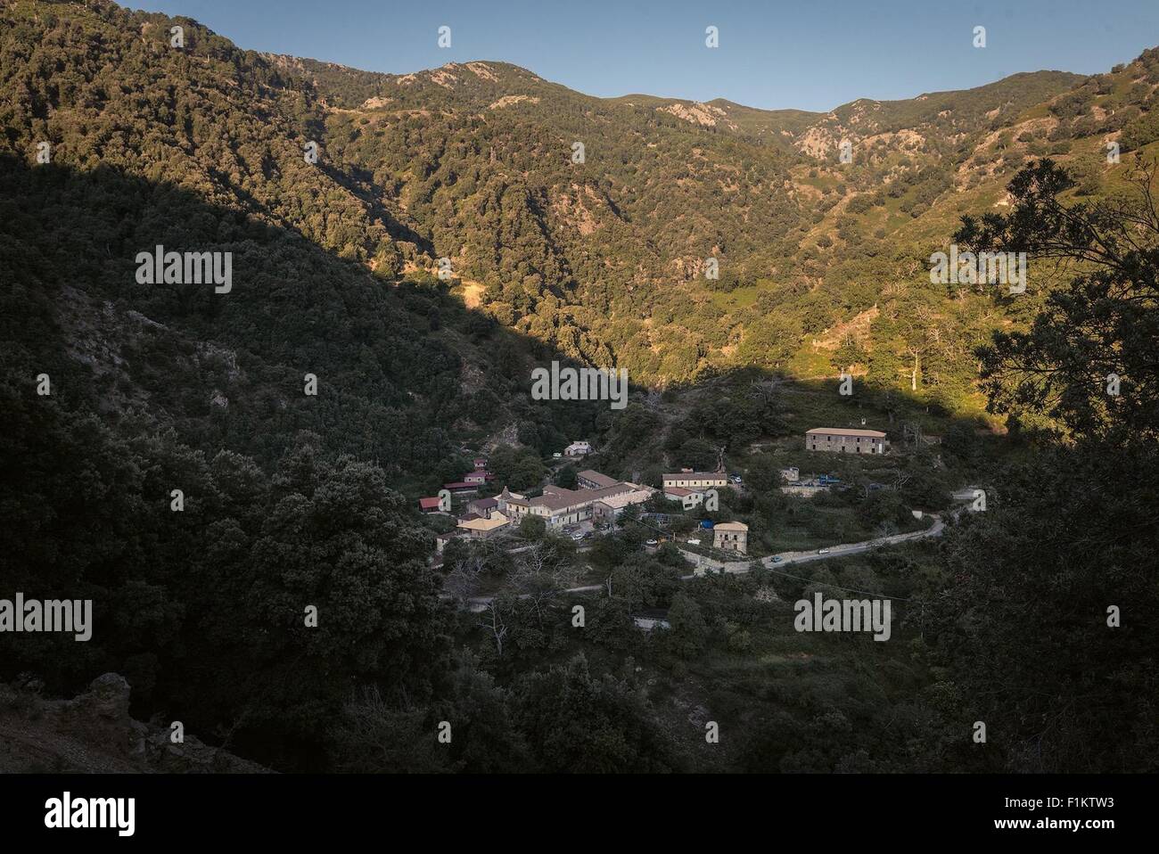 San Luca, Italia. 31 Agosto, 2015. La vista del Santuario della Madonna di Polsi. È anche noto come il Santuario di Santa Maria di Polsi o di Nostra Signora della Montagna, è un santuario cristiano nel cuore dell'Aspromonte, vicino a San Luca in Calabria, Italia meridionale. © Michele Amoruso/Pacific Press/Alamy Live News Foto Stock
