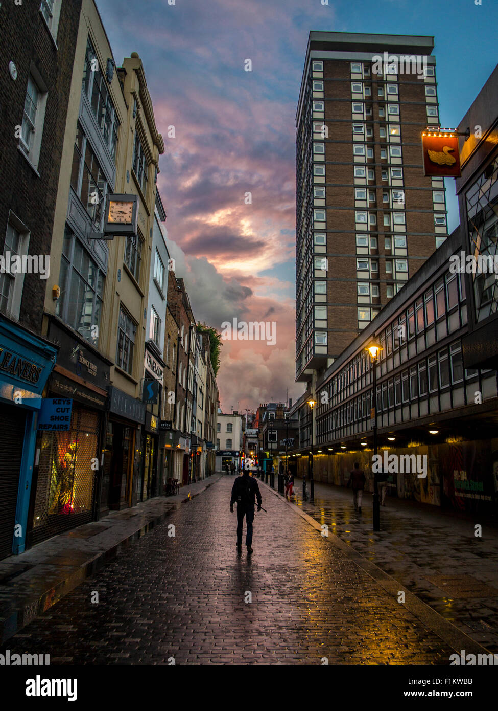 Berwick Street, Soho, Londra tramonto Foto Stock