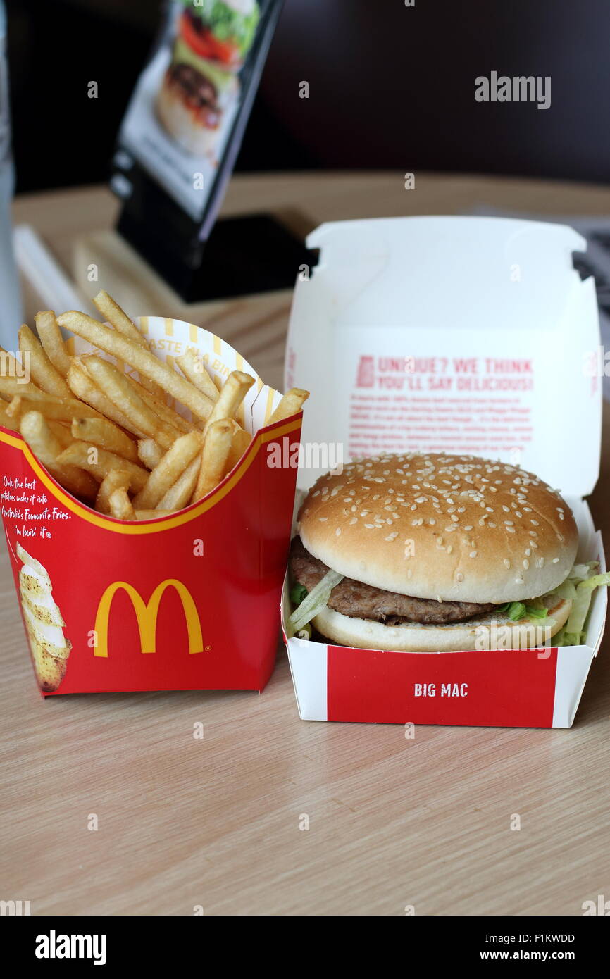 McDonald's Big Mac hamburger e patatine Foto Stock