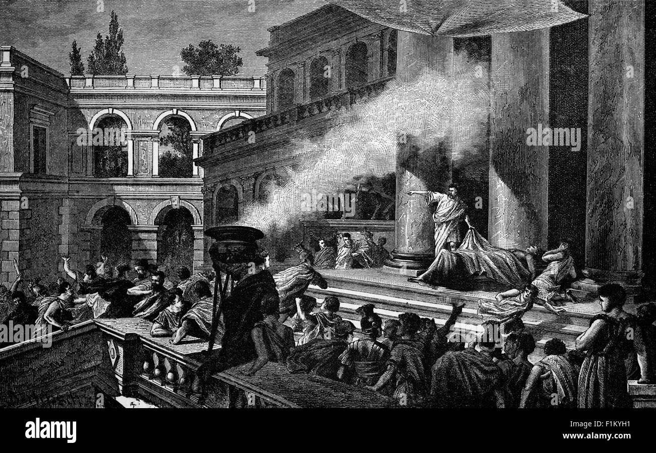 Marco Antony mostra il corpo di Giulio Cesare, dopo il suo assassinio al  Teatro di Pompeo a Roma sull'IDES di marzo (15 marzo) 44 a.C., Roma,  Italia. Si è verificato durante una