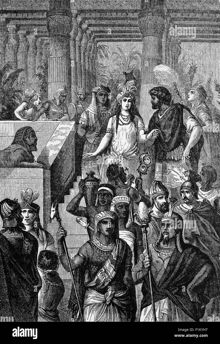 Cleopatra VII Philopator, noto come Cleopatra, ultimo faraone dell antico Egitto con Marco Antonio nel primo secolo A.C. . Era un membro della dinastia Tolemaica, una famiglia di origine greca che ha governato in Egitto dopo la morte di Alessandro il Grande la morte durante il periodo ellenistico. Marcus Antonius, comunemente noto in inglese come marchio o Marc Antony, fu un uomo politico romano e generale che ha giocato un ruolo fondamentale nella trasformazione della Repubblica romana da una oligarchia in il regime autocratico Impero Romano Foto Stock