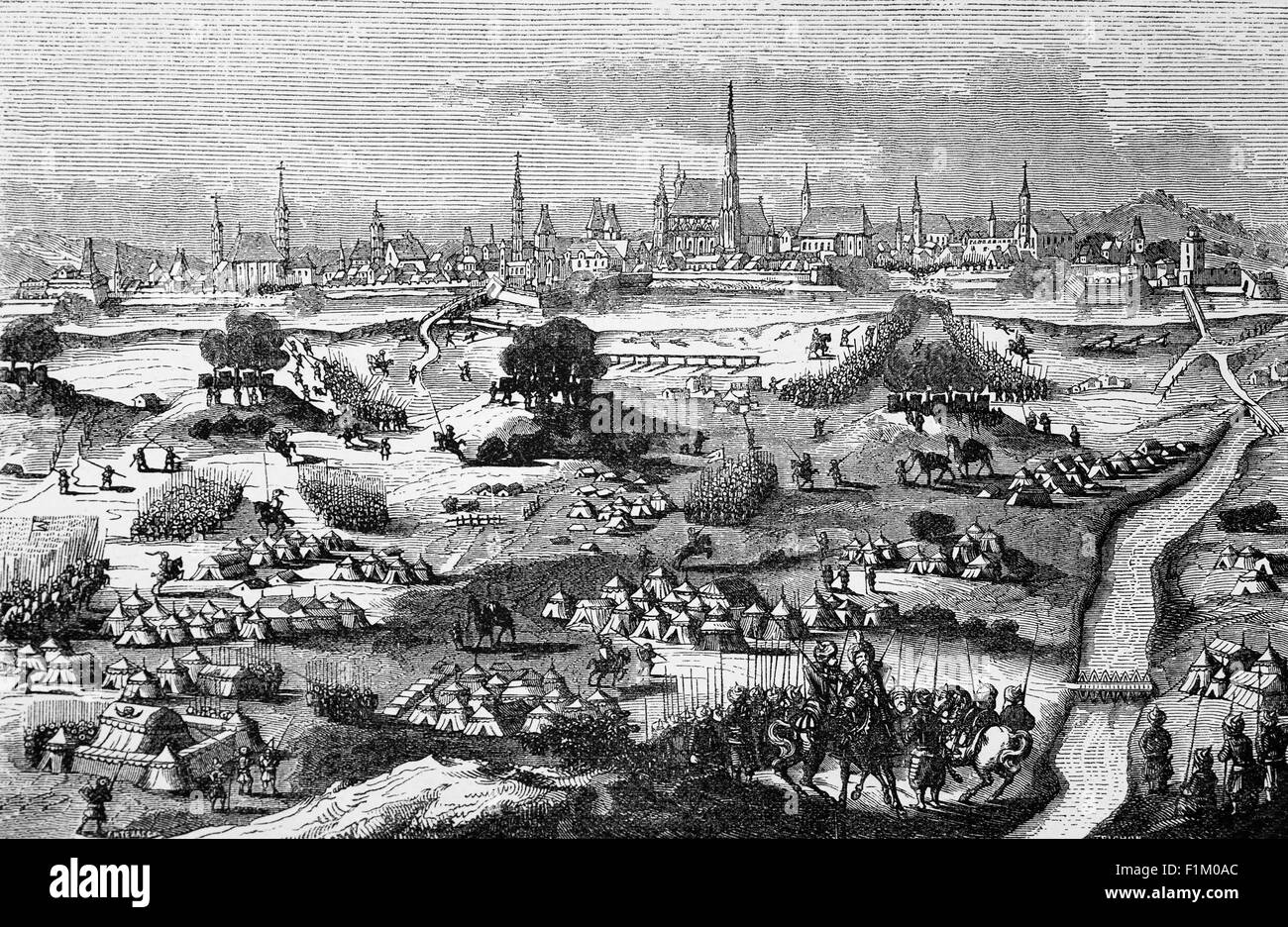 Assedio di Vienna (17 luglio-12 settembre 1683), spedizione degli Ottomani contro l'imperatore romano Leopoldo i, che portò alla loro sconfitta da una forza combinata guidata da Giovanni III Sobieski di Polonia. La revoca dell'assedio segnò l'inizio della fine della dominazione ottomana nell'Europa orientale. Foto Stock