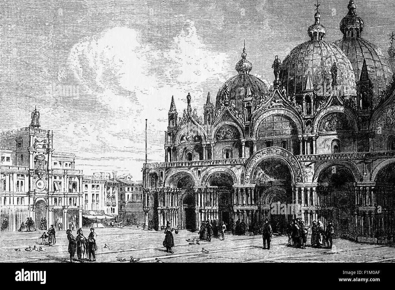 Una vista cinquecentesca della Chiesa di San Marco, detta anche Basilica di San Marco, la chiesa cattedrale dell'arcidiocesi cattolica romana di Venezia, nel nord Italia. Risalente alla parte successiva dell'XI secolo, è la più famosa delle chiese della città e uno dei più noti esempi di architettura italo-bizantina. Originariamente era la cappella del Doge, ed è stata la cattedrale della città solo dal 1807. Foto Stock