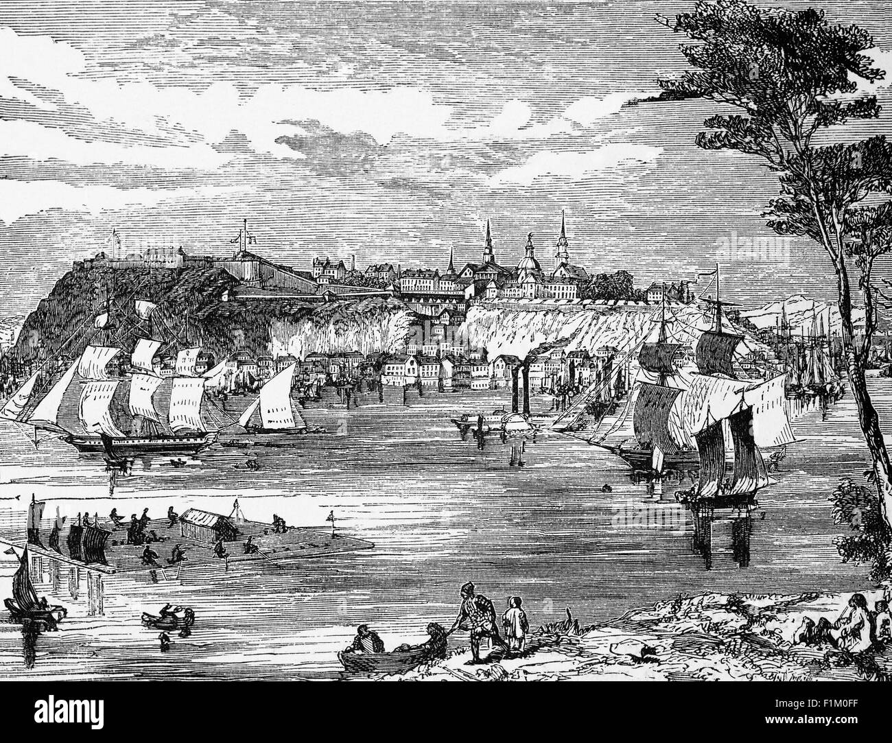 Un XIX SECOLO VISTA del Québec, con la Citadelle, attiva una installazione militare e residenza ufficiale di entrambi il monarca canadese e del Governatore generale del Canada.it si trova in cima al Cap Diamant, adiacente la pianura di Abramo in Quebec City, Quebec. La cittadella è il più antico edificio militare in Canada, e fa parte delle fortificazioni della città di Québec, Canada Foto Stock