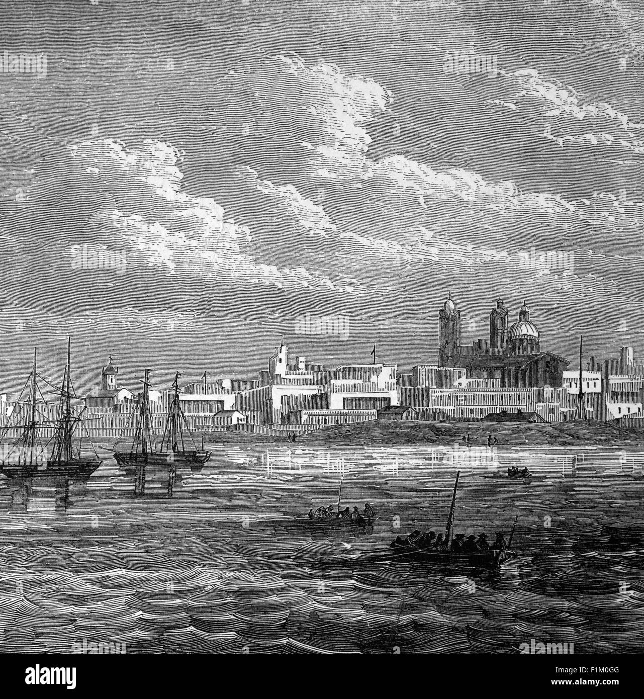 Una vista del 19 ° secolo di Buenos Aires, la capitale e la più grande città dell'Argentina, Sud America. La città si trova sulla riva occidentale dell'estuario del Río de la Plata, sulla costa sud-orientale del continente sudamericano. Foto Stock