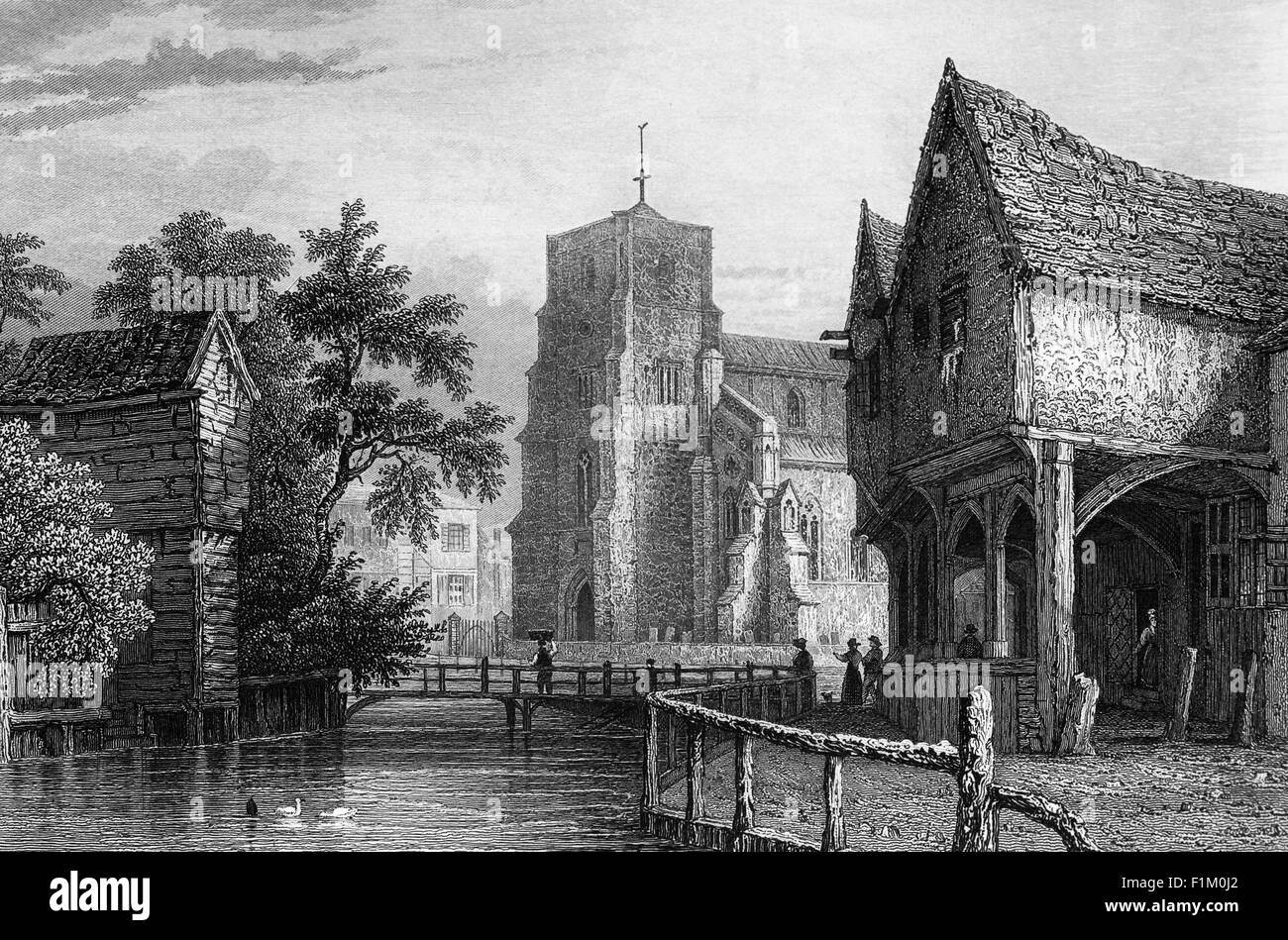 Chiesa dell'abbazia di Waltham Santa Croce costruito nel 1177, l'ultimo abbey in Inghilterra per essere sciolto in 1540, Waltham Abbey è nella Foresta di Epping, Essex, Inghilterra Foto Stock