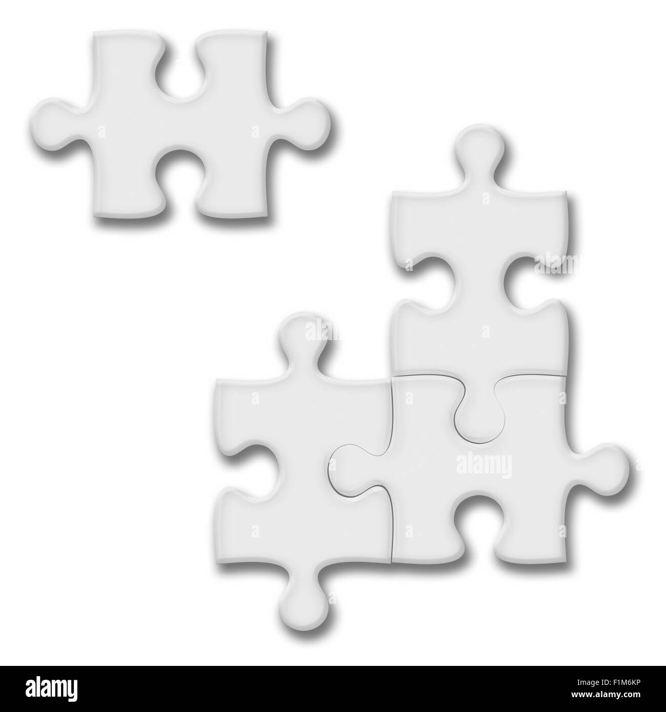 Primo piano di pezzi di un puzzle isolati su sfondo bianco. Team business concetto. Altamente dettagliata illustrazione. Foto Stock