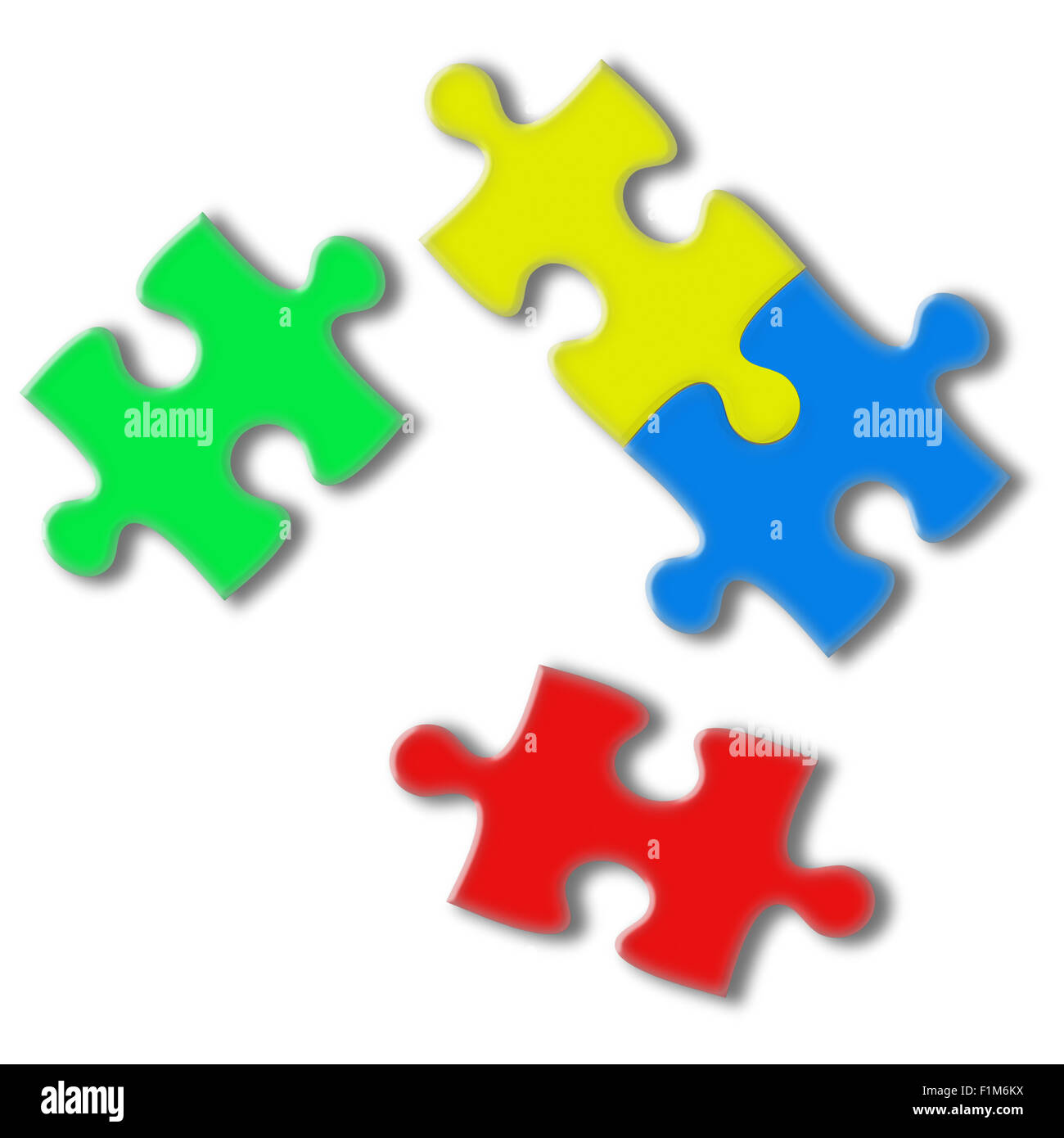 Primo piano di pezzi di un puzzle isolati su sfondo bianco. Team business concetto. Altamente dettagliata illustrazione. Foto Stock